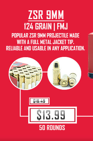 ZSR Ammunition - 9mm - 124 Grain - FMJ - 50 Rounds