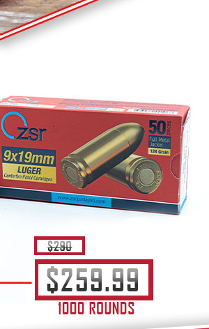 ZSR Ammunition - 9mm - 124 Grain - FMJ - 1000 Rounds