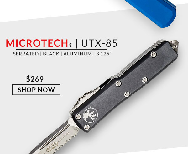 Microtech - UTX-85 - Serrated - Black - Aluminum - Elmax - 3.125