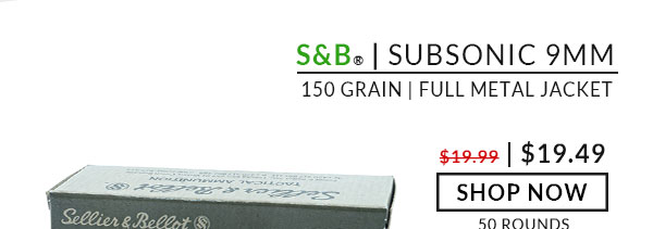 Sellier & Bellot - 9mm - 150 Grain - FMJ - Subsonic - 50 Rounds