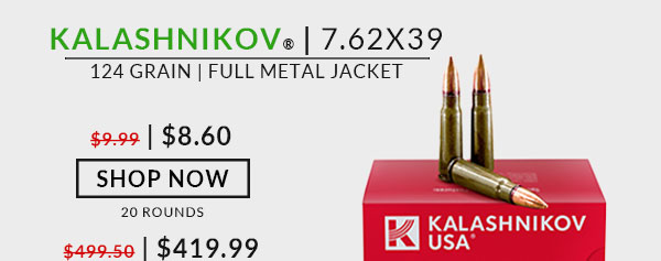 Kalashnikov USA - 7.62x39 - 124 Grain -  FMJ - 20  Rounds
