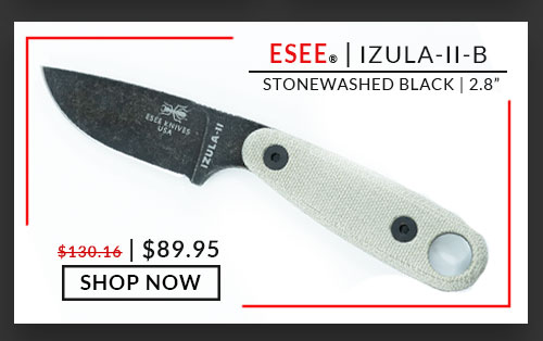 ESEE Knives - IZULA-II-B-BO - Stonewashed Black Oxide Coating - Micarta Handle - 1095 - 2.8
