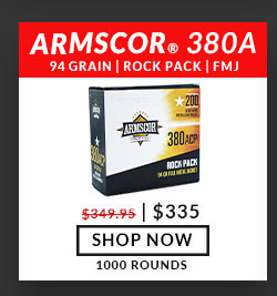 Armscor - 380 Auto - 94 Grain - FMJ - Rock Pack 1000 Rounds SHOP NOW 1000 ROUNDS 