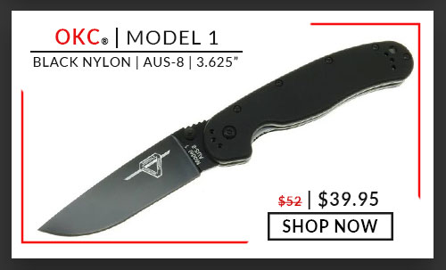 Ontario Knife Company - Model 1 - Black - Black - AUS-8 - 3.625  MODEL 1 BLACK NYLON AUS-8 3.625" $39.95 SHOP NOW 
