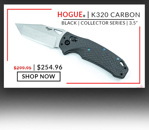 Hogue Collector Series - K320 Carbon - Black - Carbon Fiber  - Stonewash Tanto - CPM-20CV - 3.5