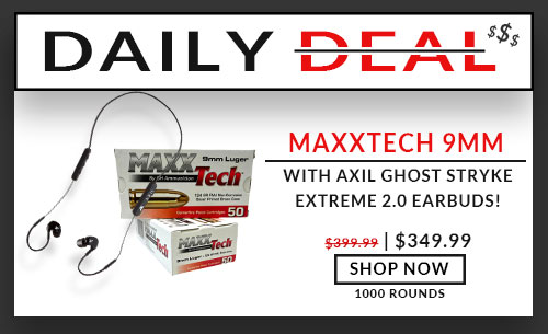 HUGE DEAL!! MaxxTech - 9mm - 124 Grain - FMJ - 1000 Rounds - with - AXIL - Ghost Stryke - Extreme 2.0  Ear Buds - Black