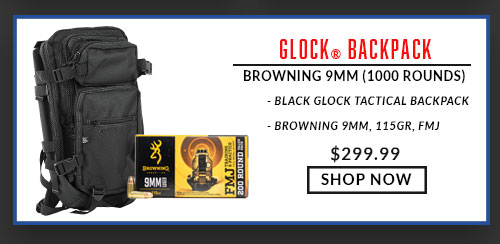 Glock Backpack - Black - with Browning - 9mm - 115 Grain - FMJ - 1000 Rounds